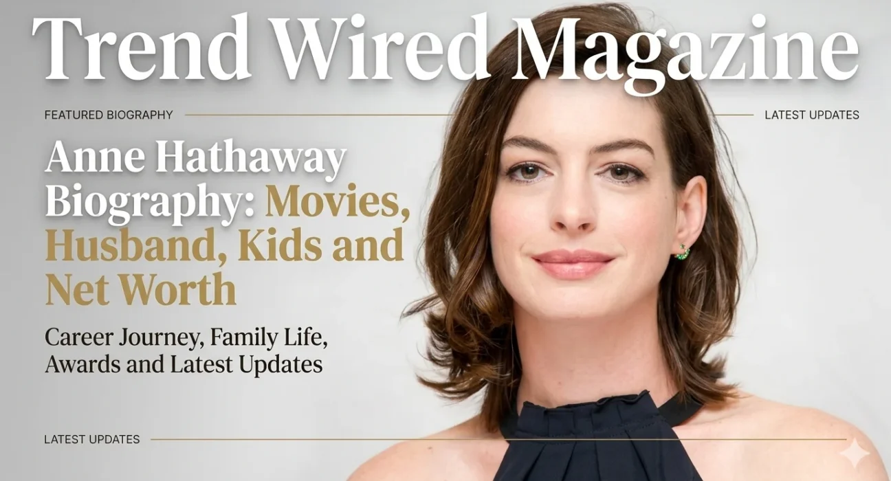 Anne Hathaway magazine-style portrait for biography and career profile