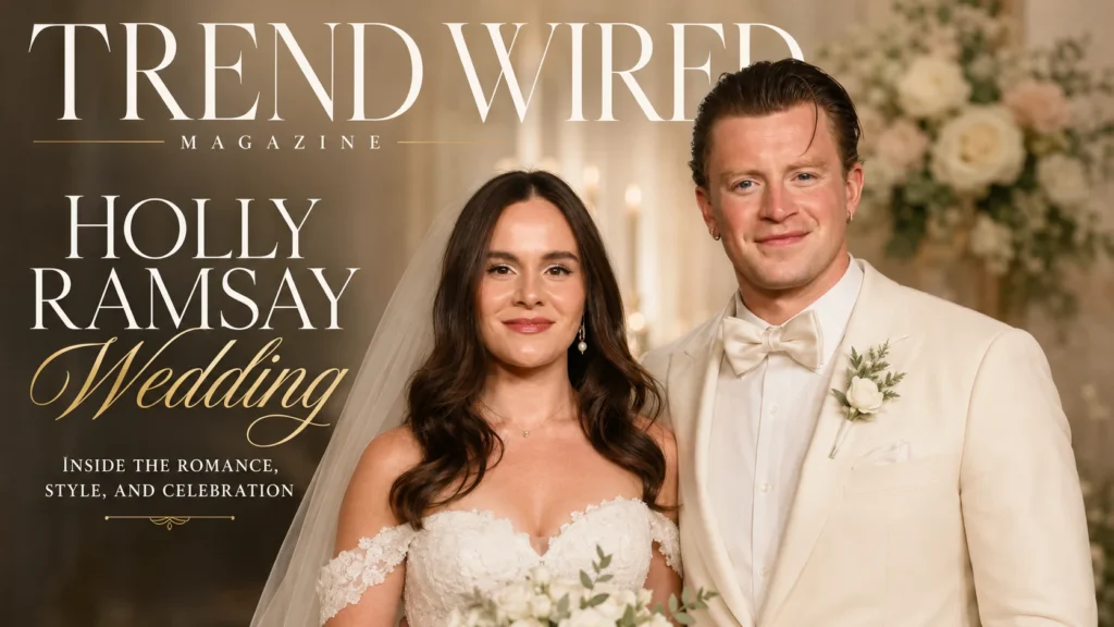 Holly Ramsay wedding magazine cover with elegant bridal style