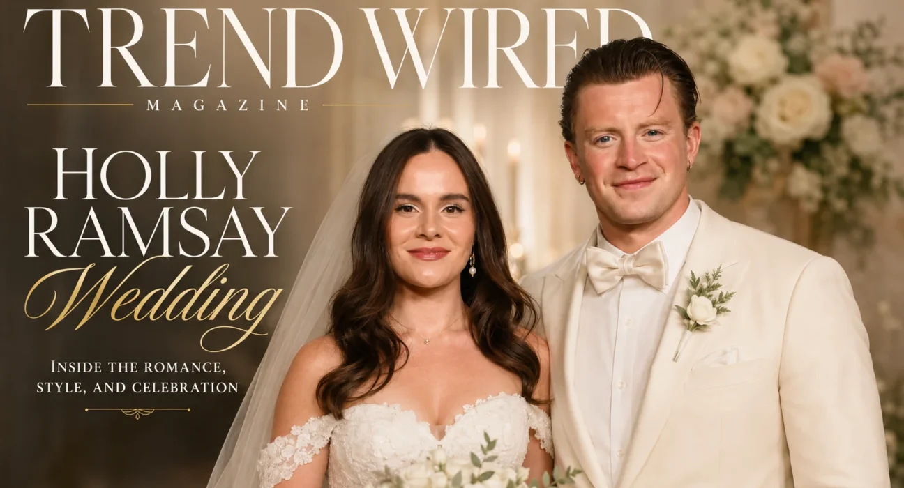 Holly Ramsay wedding magazine cover with elegant bridal style
