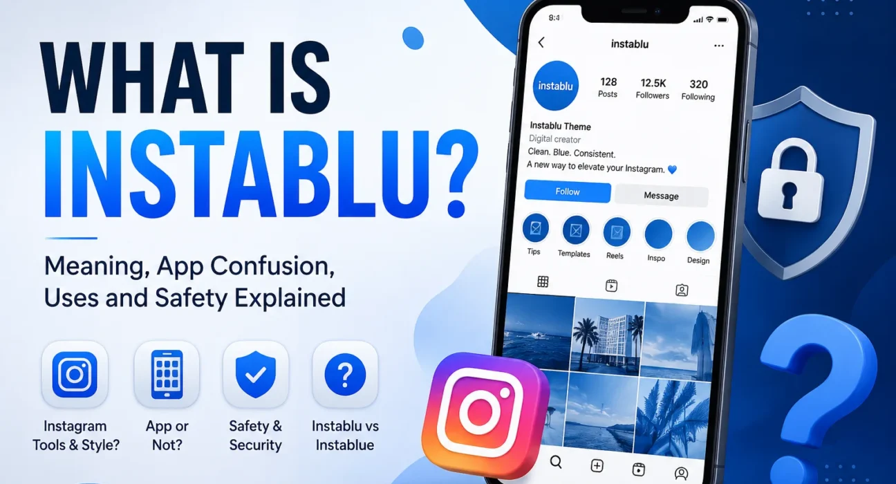 Instablu blog graphic showing Instagram-style app confusion and safety